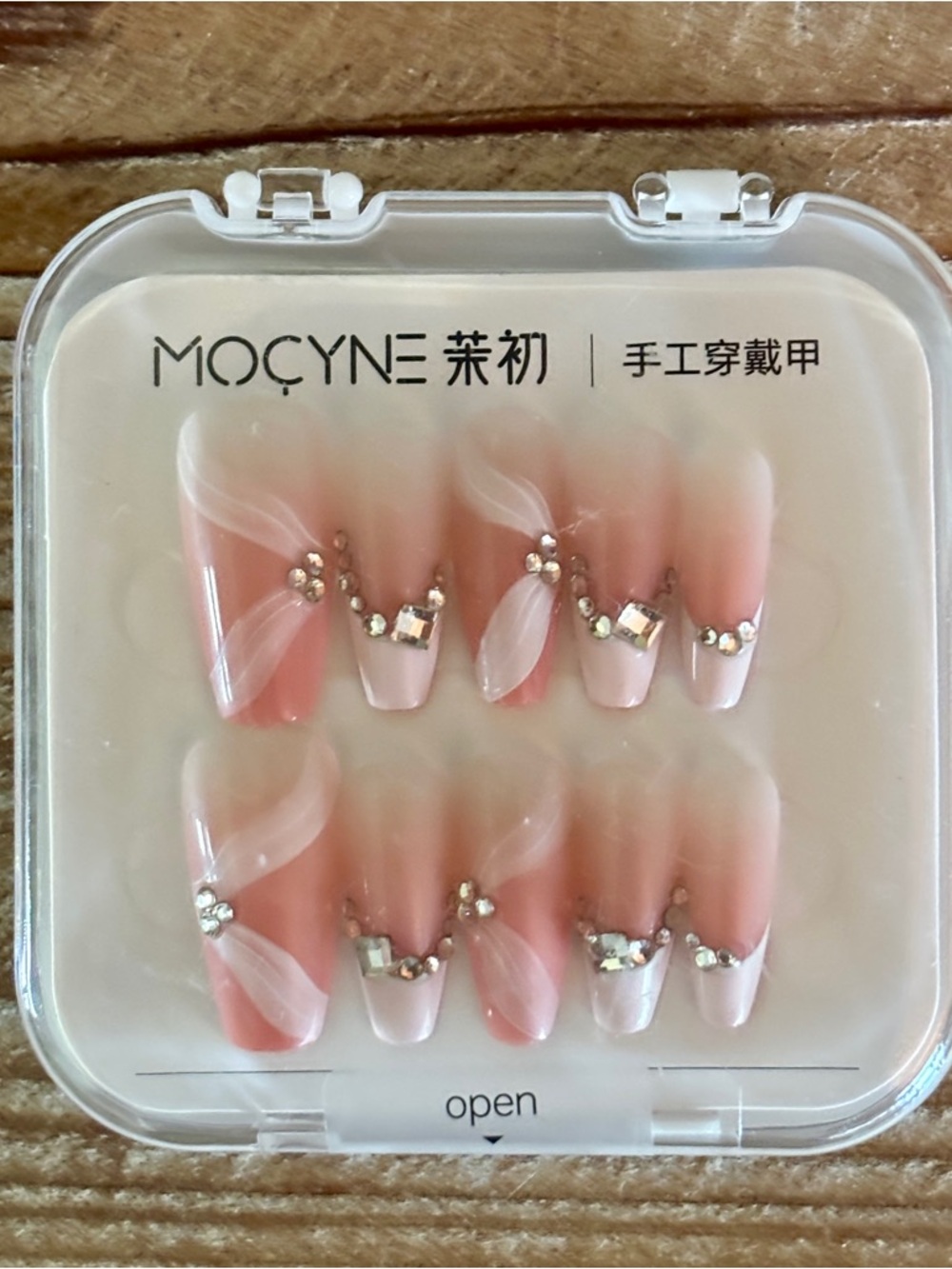 5 for $25 - MOCYNE Pink & White Ombre Press-On Nails with Rhinestones